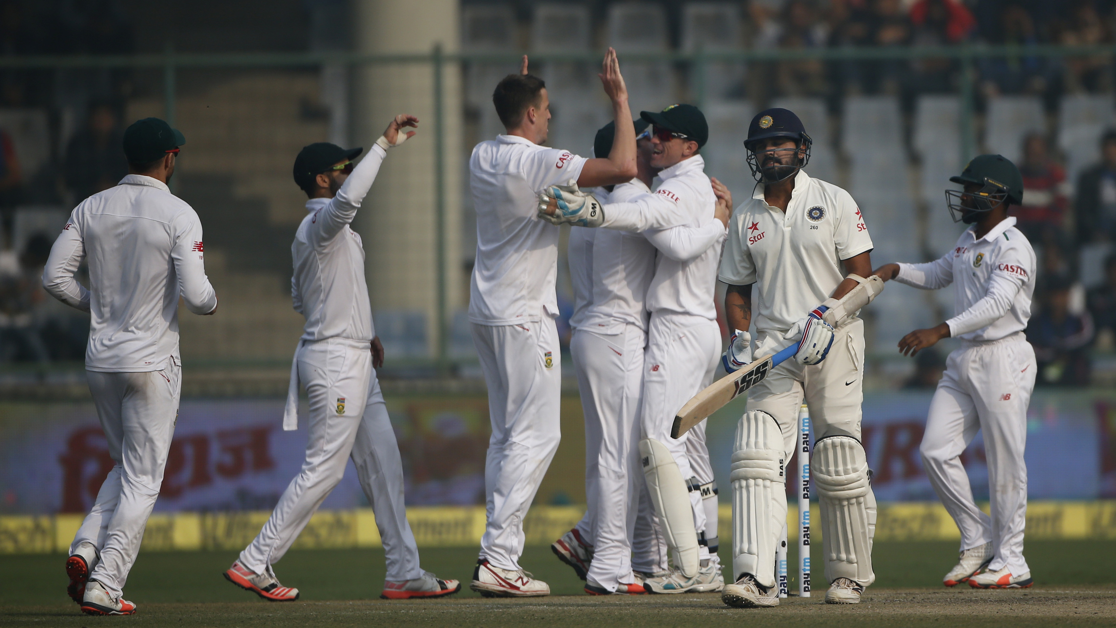 After being given out caught behind off the last ball of the fifth over from Morne Morkel, Vijay showed dissent at the decision. (Photo: AP) After being given out caught behind off the last ball of the fifth over from Morne Morkel, Vijay showed dissent at the decision. (Photo: AP)